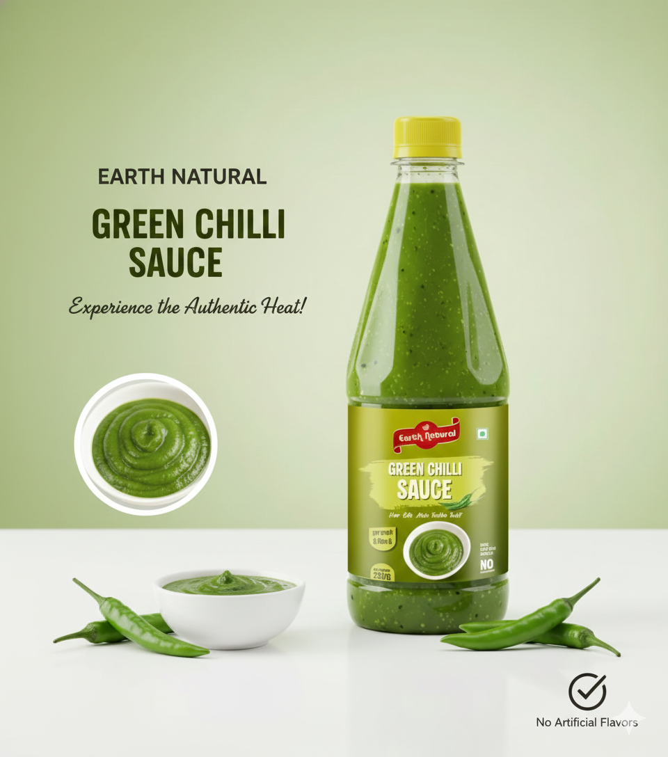 Earth Natural Green Chilli Sauce (700g) – Spicy Tangy Sauce for Snacks & Meals