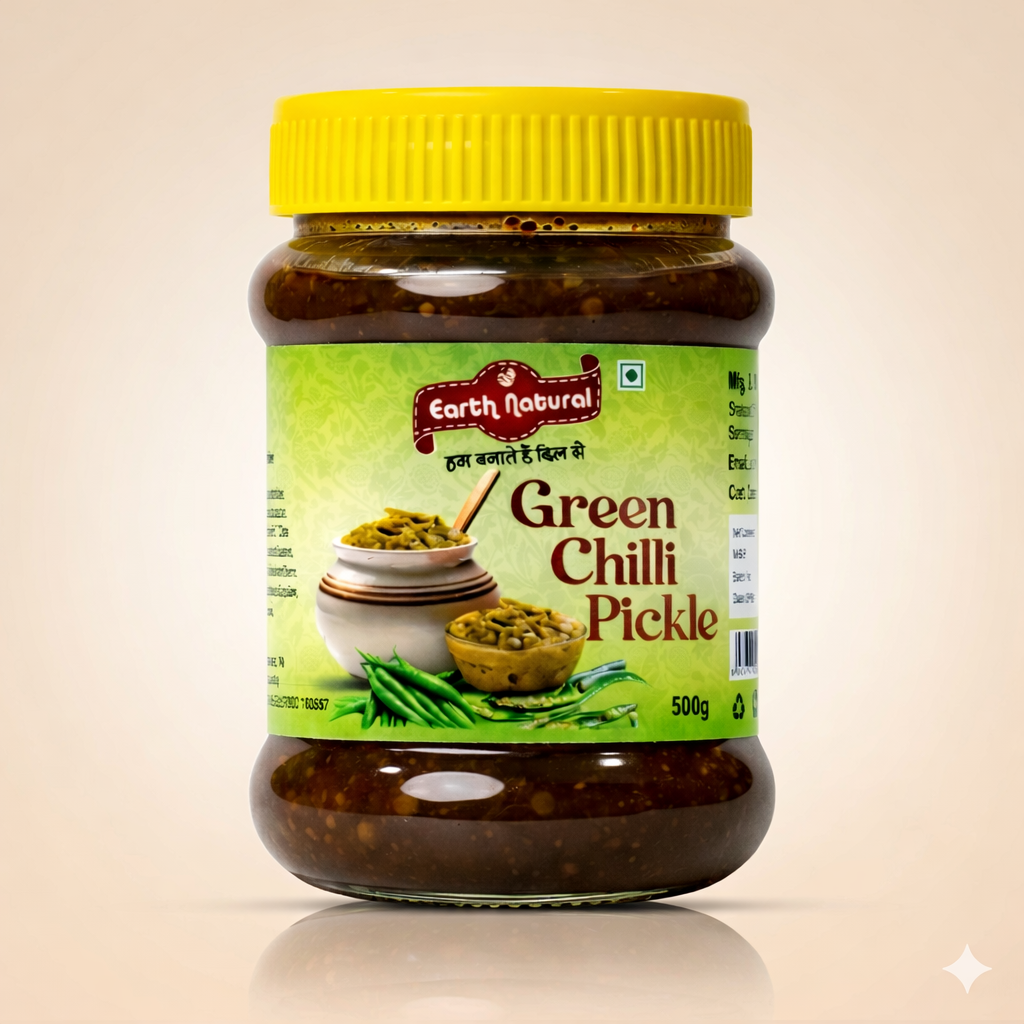 Earth Natural Green Chilli Pickle – Spicy Hari Mirch Achar Tangy Taste