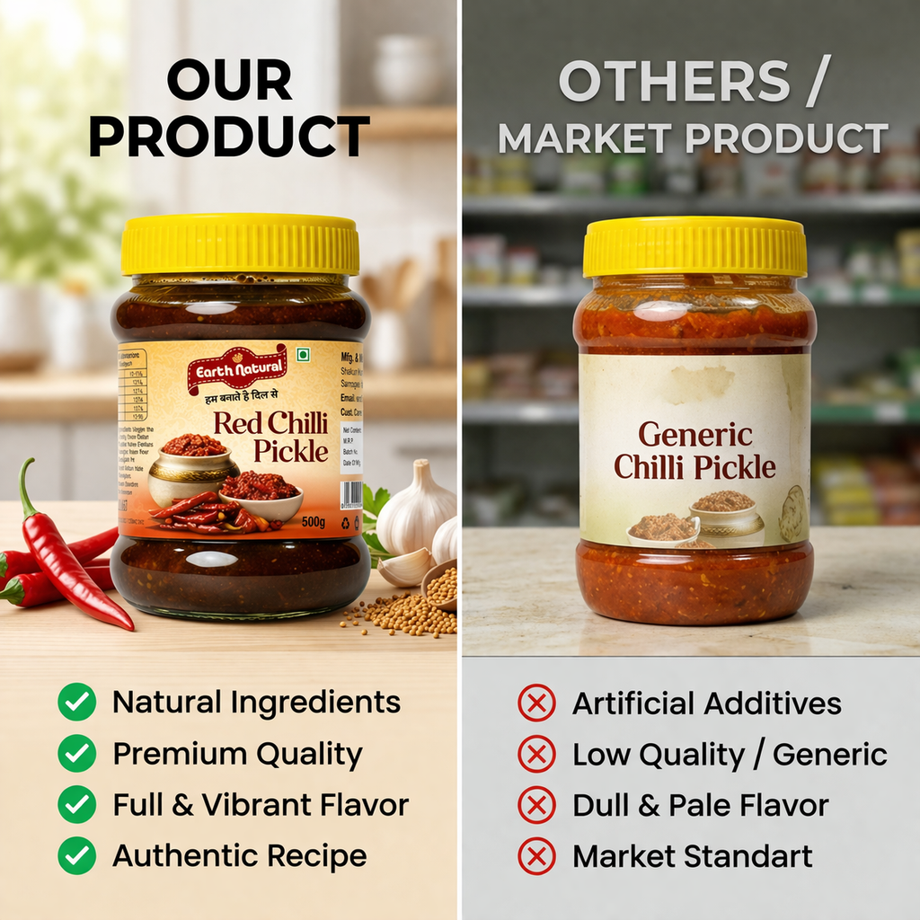 Earth Natural Red Chilli Pickle – Spicy Lal Mirch Achar Rich Taste