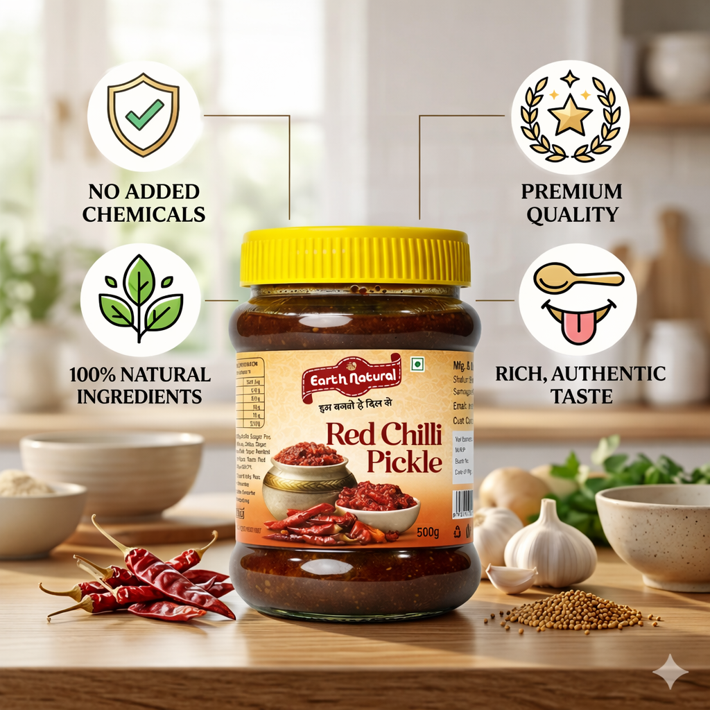 Earth Natural Red Chilli Pickle – Spicy Lal Mirch Achar Rich Taste