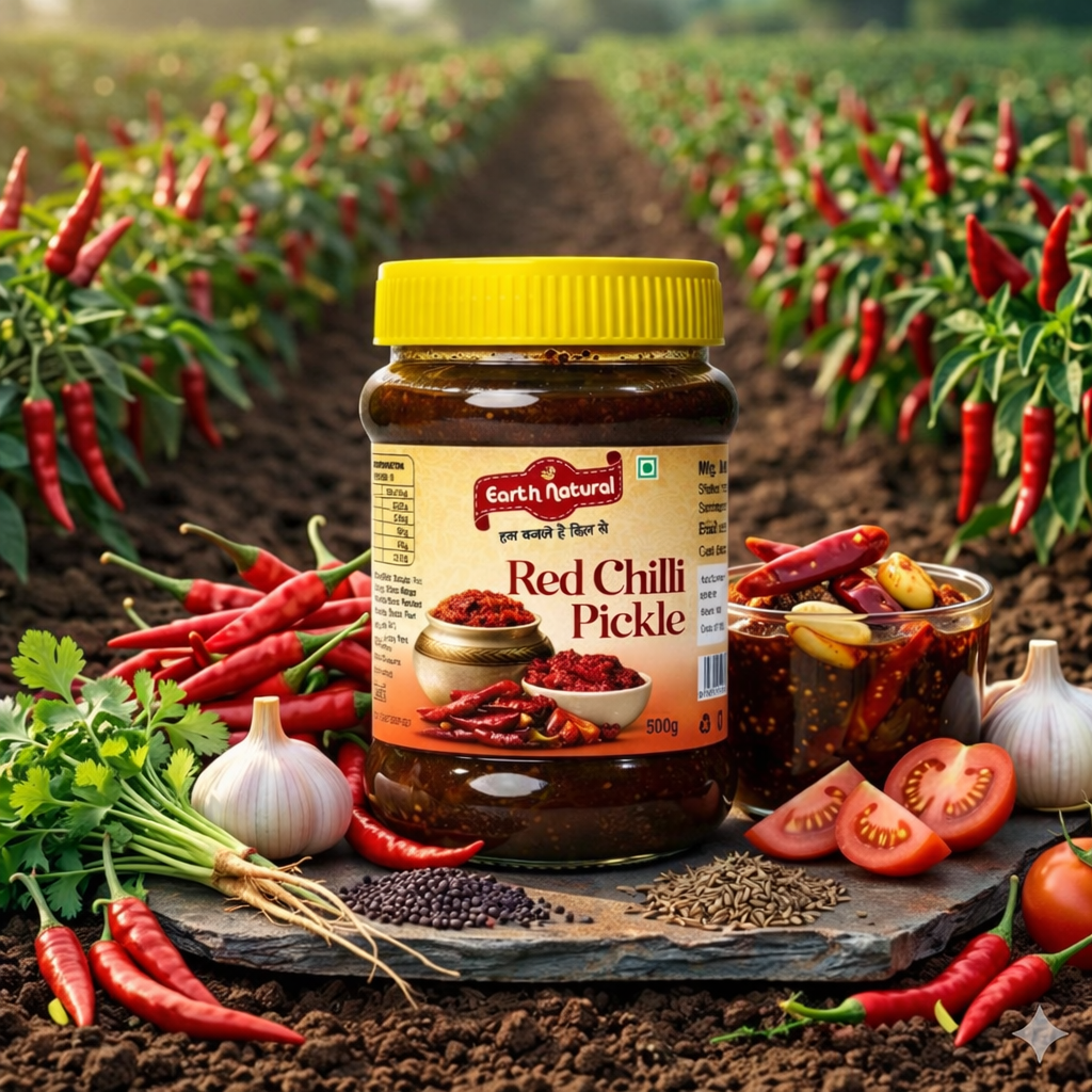 Earth Natural Red Chilli Pickle – Spicy Lal Mirch Achar Rich Taste