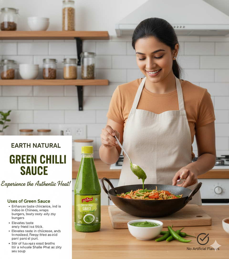 Earth Natural Green Chilli Sauce (700g) – Spicy Tangy Sauce for Snacks & Meals