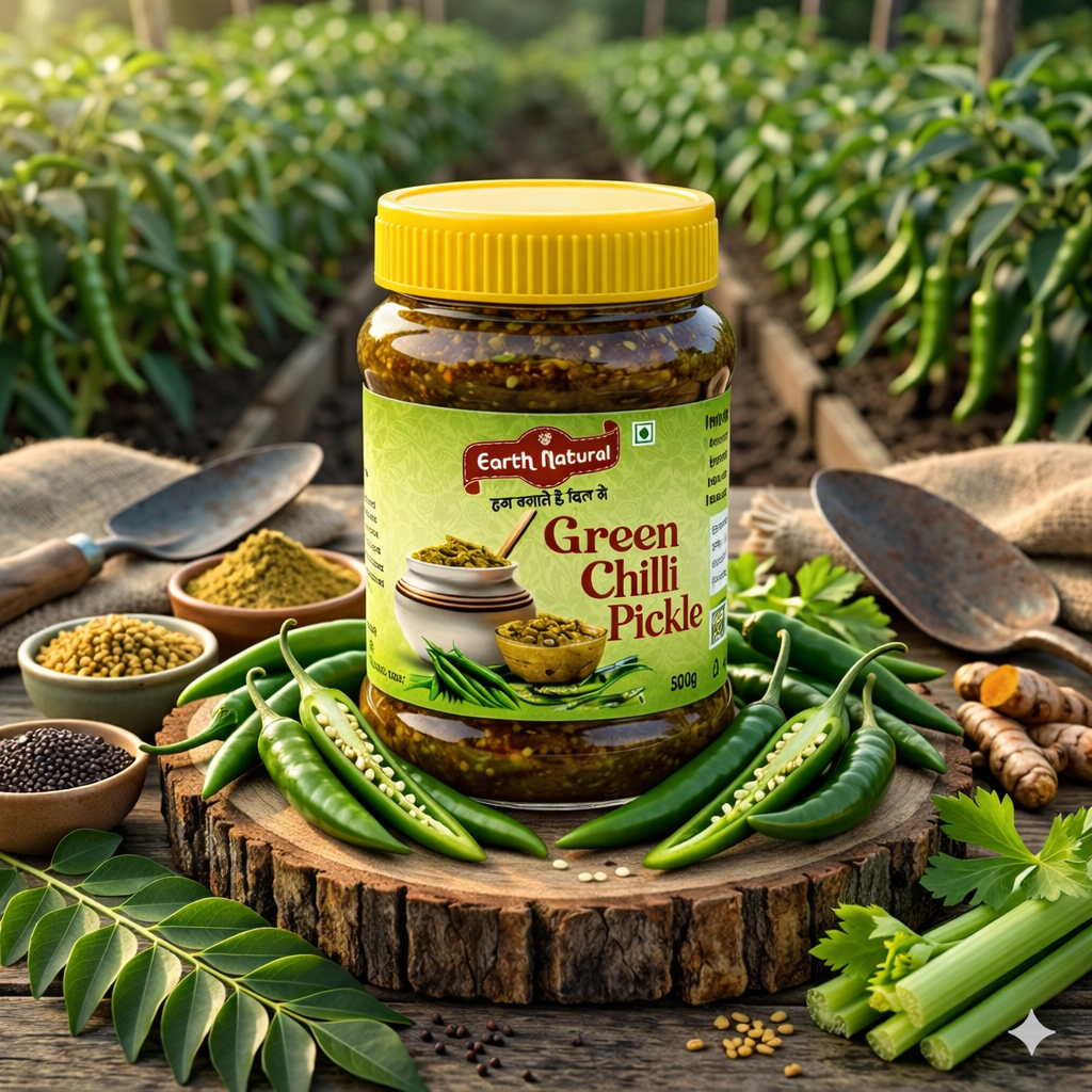 Earth Natural Green Chilli Pickle – Spicy Hari Mirch Achar Tangy Taste