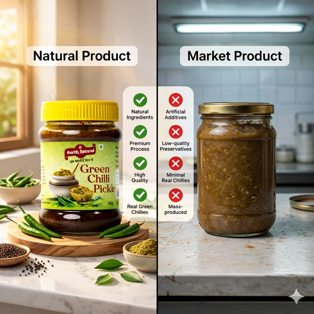 Earth Natural Green Chilli Pickle – Spicy Hari Mirch Achar Tangy Taste