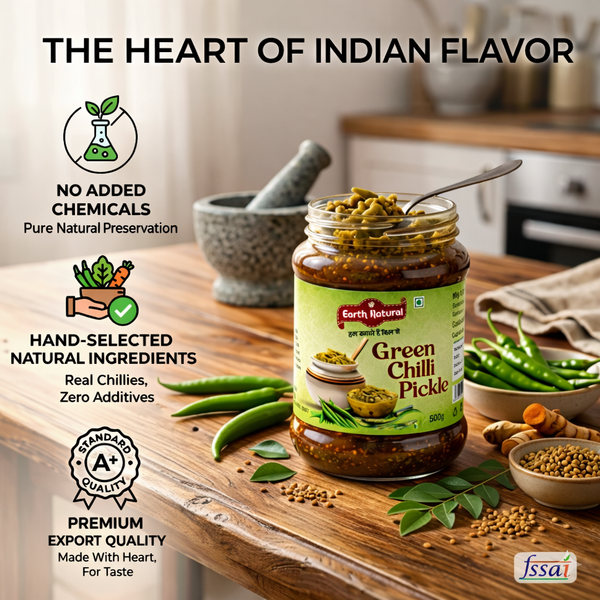 Earth Natural Green Chilli Pickle – Spicy Hari Mirch Achar Tangy Taste