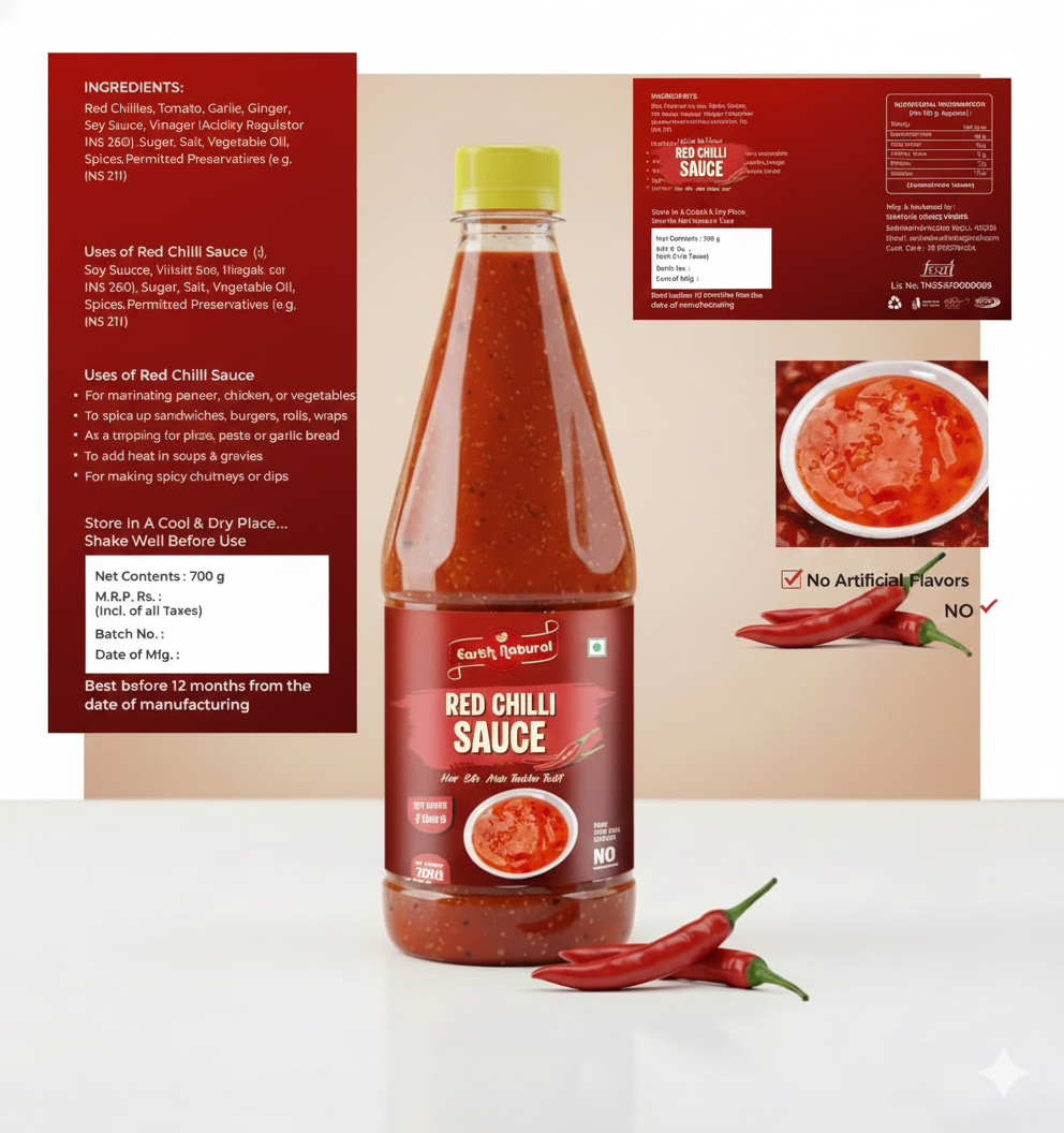 Earth Natural Red Chilli Sauce (700g) – Spicy Tangy Rich Flavor for Snacks & Meals