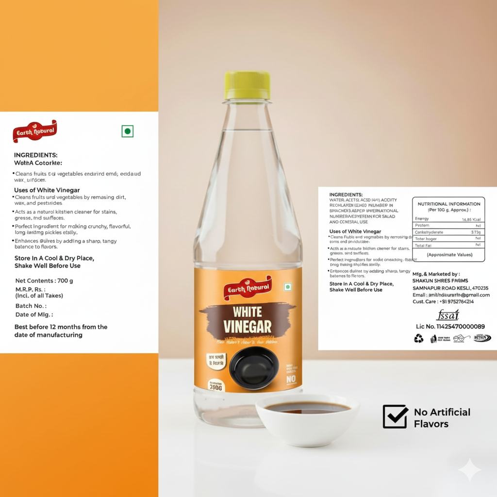 Earth Natural White Vinegar (700g) – Pure Multipurpose for Cooking, Pickling & Preservation