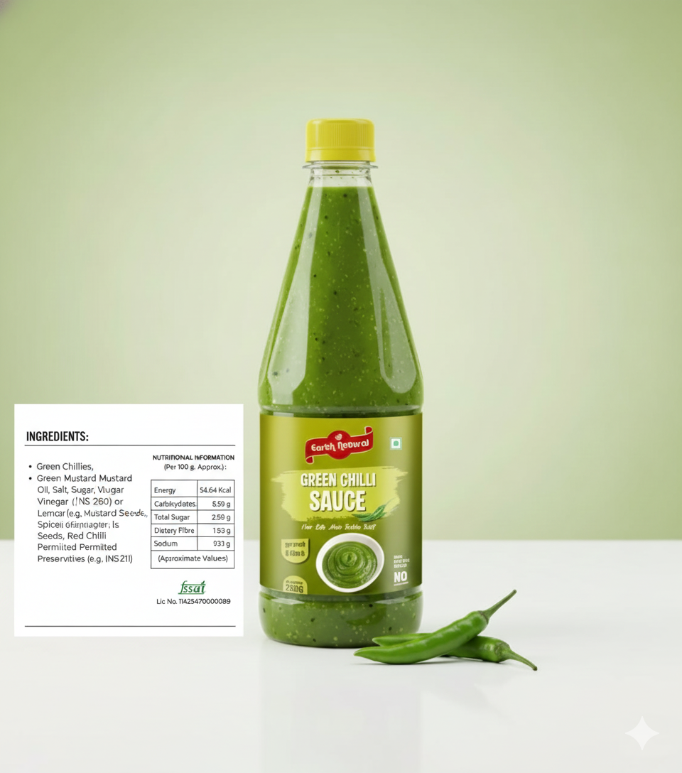 Earth Natural Green Chilli Sauce (700g) – Spicy Tangy Sauce for Snacks & Meals