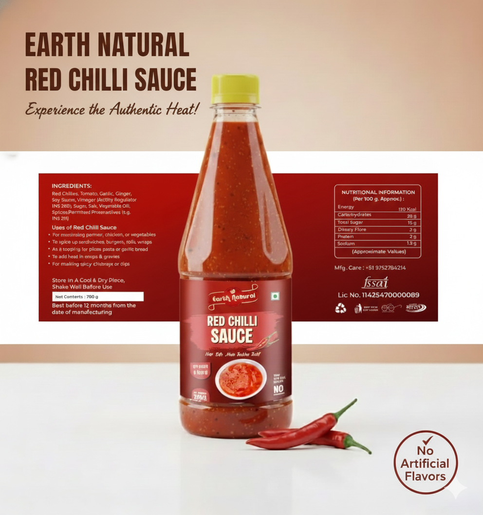 Earth Natural Red Chilli Sauce (700g) – Spicy Tangy Rich Flavor for Snacks & Meals