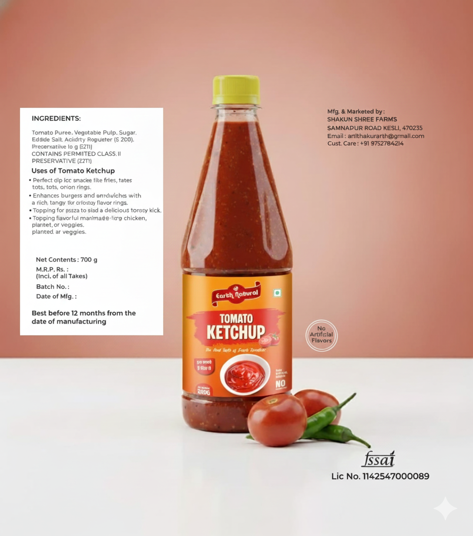 Earth Natural Tomato Ketchup (700g) – Rich Tangy Sweet Sauce for Snacks & Meals