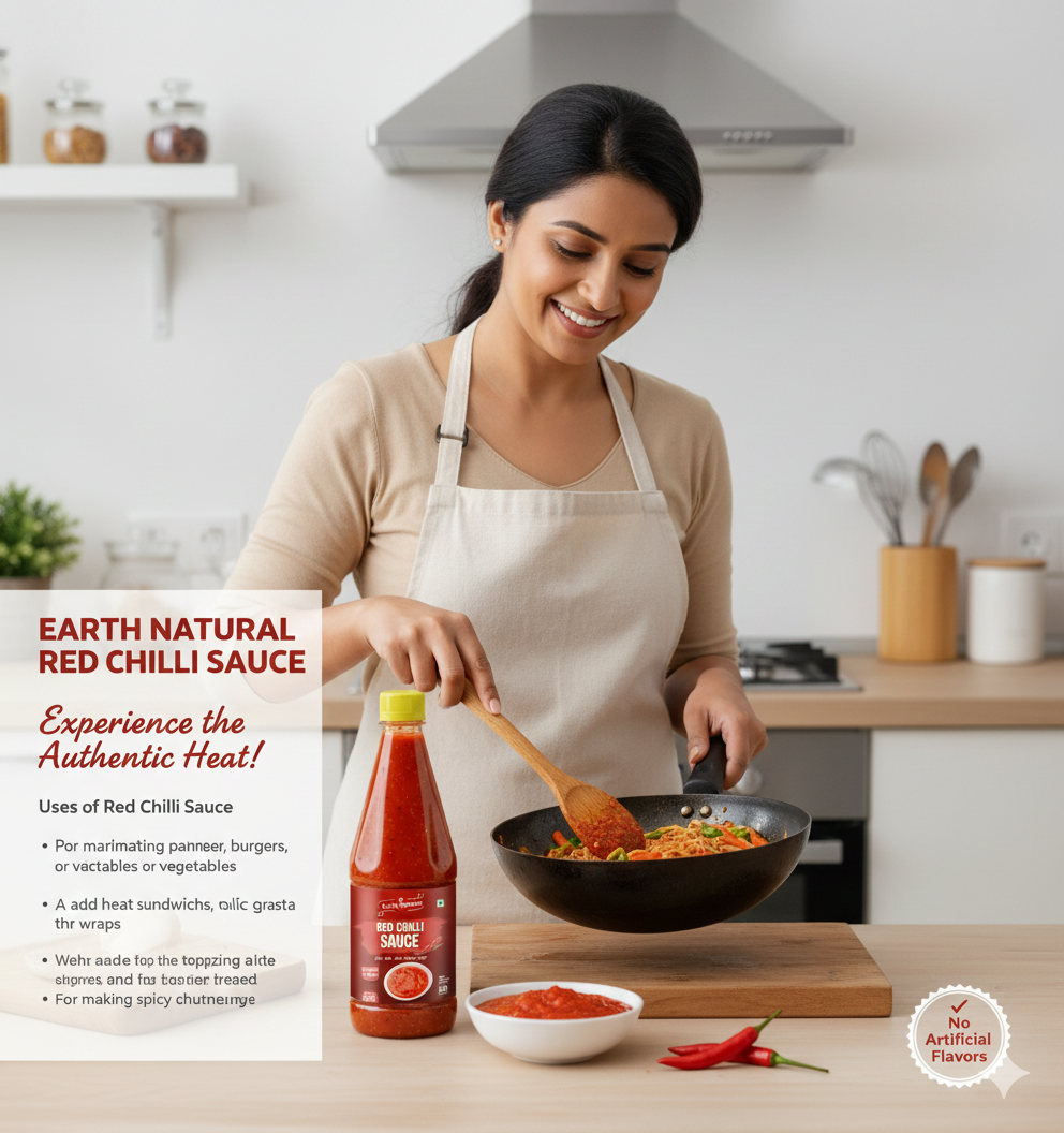 Earth Natural Red Chilli Sauce (700g) – Spicy Tangy Rich Flavor for Snacks & Meals