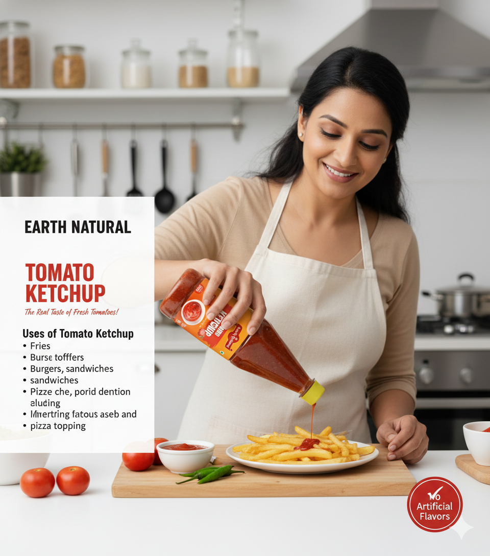 Earth Natural Tomato Ketchup (700g) – Rich Tangy Sweet Sauce for Snacks & Meals
